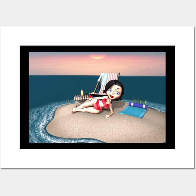 Girl on the Beach Wall Art by stoopidtoons